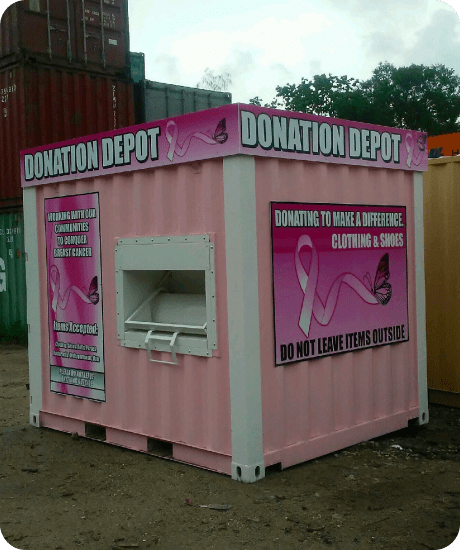 Donation Depot room shipping container in Houston Container Texas