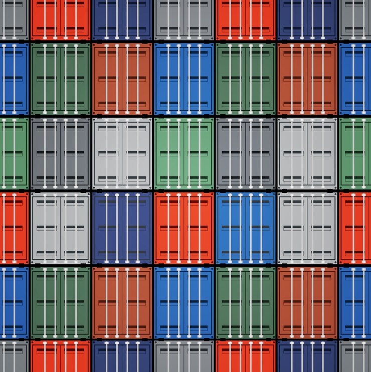 A towering arrangement of numerous shipping containers, stacked together in a precise formation, showcasing the dimensions of these industrial storage units.