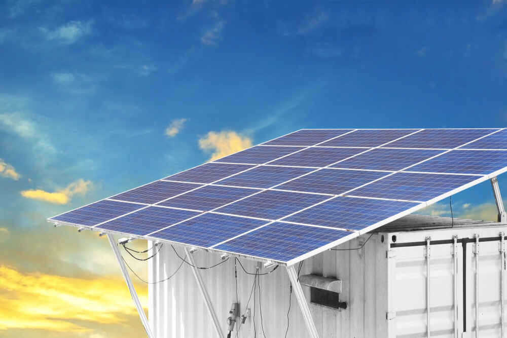 Solar panels in shipping container modifications